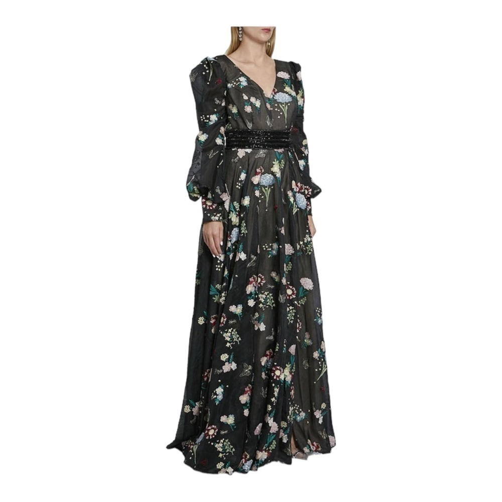 Mac Duggal Embroidered Bishop Sleeve V Neck Flowy Gown Size 10 NWT - Picture 4 of 7